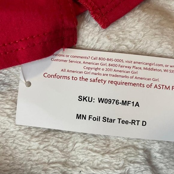 American Girl W076-MF1A 2016 Red Doll Tee Shirt Retired MALL OF AMERICA New - Picture 3 of 8